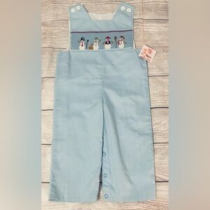 NWT Smocked Mom & Me Winter Wonderland Snowman Gingham Overalls Sz 12 M